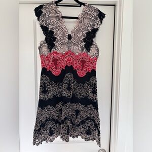 Sandro Black and Red Lace Mini Dress